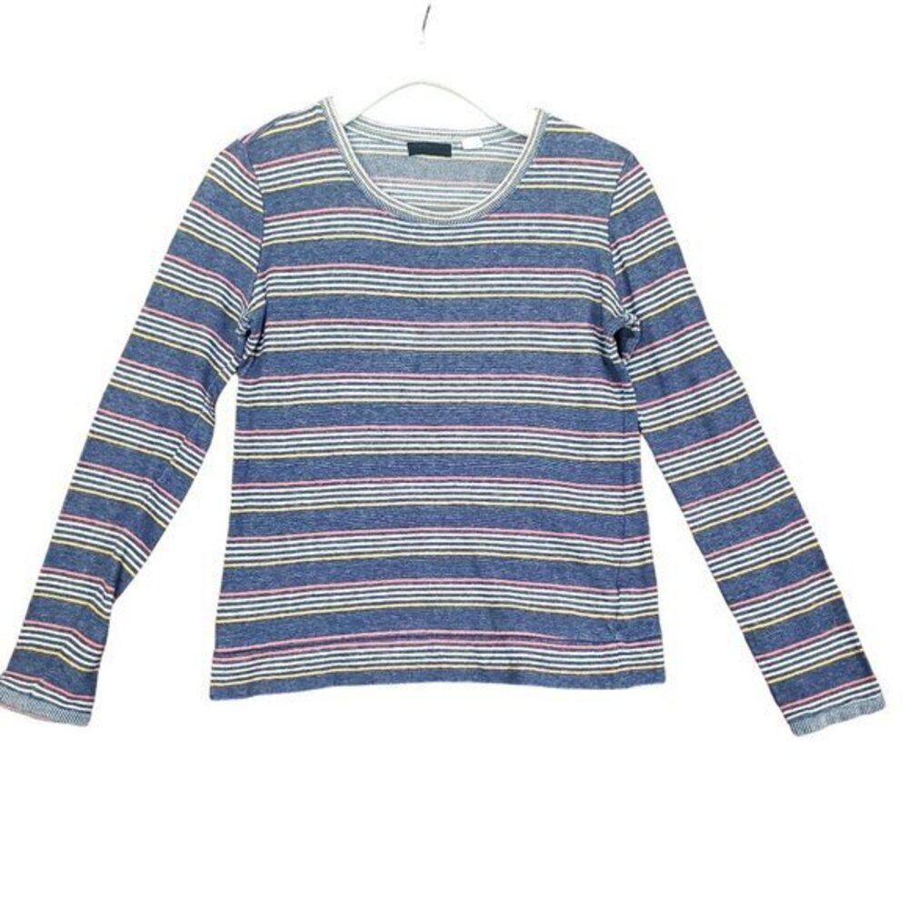BDG Women Indie Retro Striped Long Sleeve Top Size S Blue Multi Scoop Neck Tee